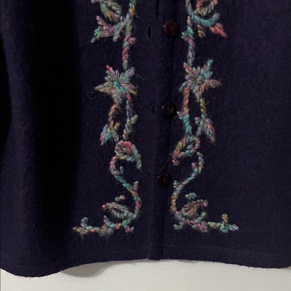 Coldwater creek Vintage 100%Wool Embroidered Dark Purple Cardigan Sweater - Picture 2 of 8